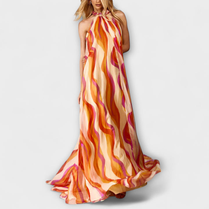 Rumi - Maxikleid mit orangem Wellenmuster