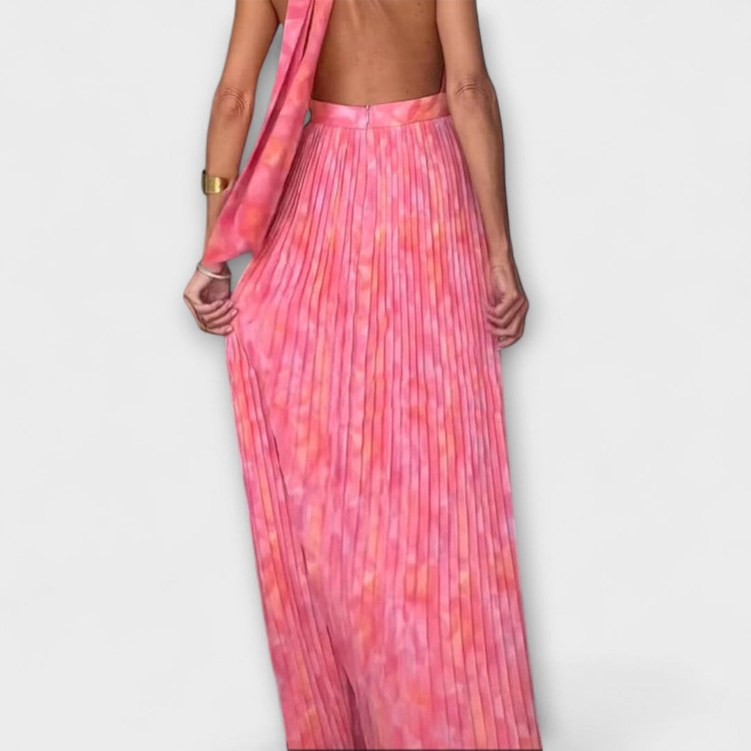 Seraphina - Pinkes plissiertes Halter-Maxikleid