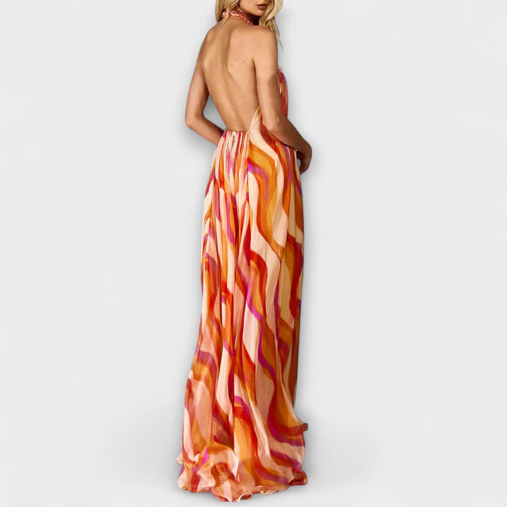 Rumi - Maxikleid mit orangem Wellenmuster