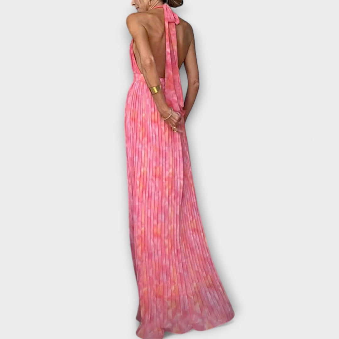 Seraphina - Pinkes plissiertes Halter-Maxikleid