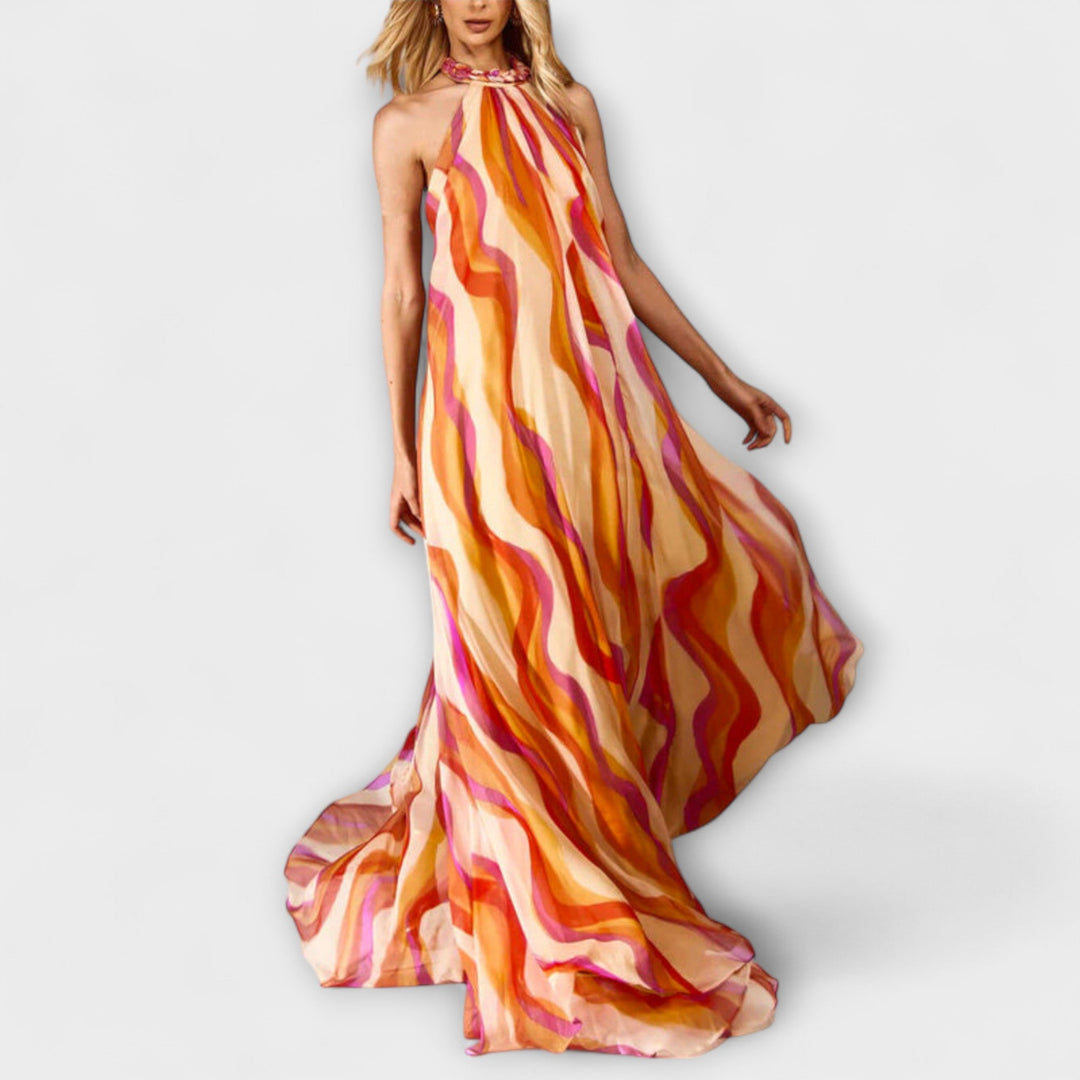 Rumi - Maxikleid mit orangem Wellenmuster