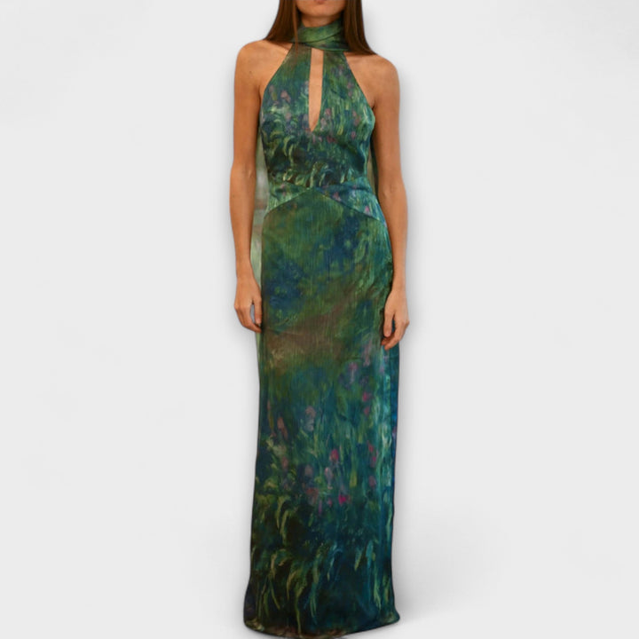 Maisie - Grünes Maxikleid mit Monet-Druck