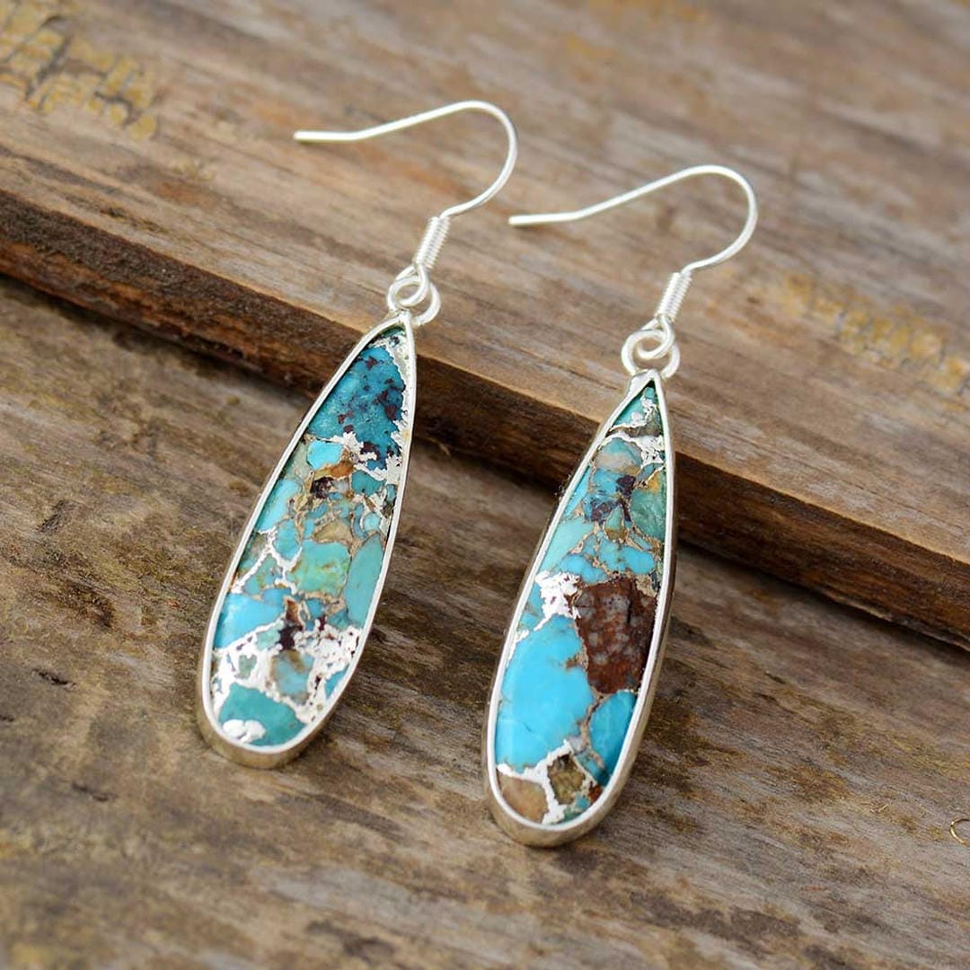 Silver Drop Earrings Emer with Turquoise