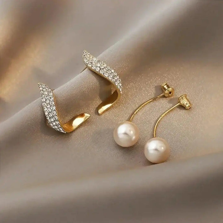 Gold Stud Earrings Bantry with Pearl and Crystal