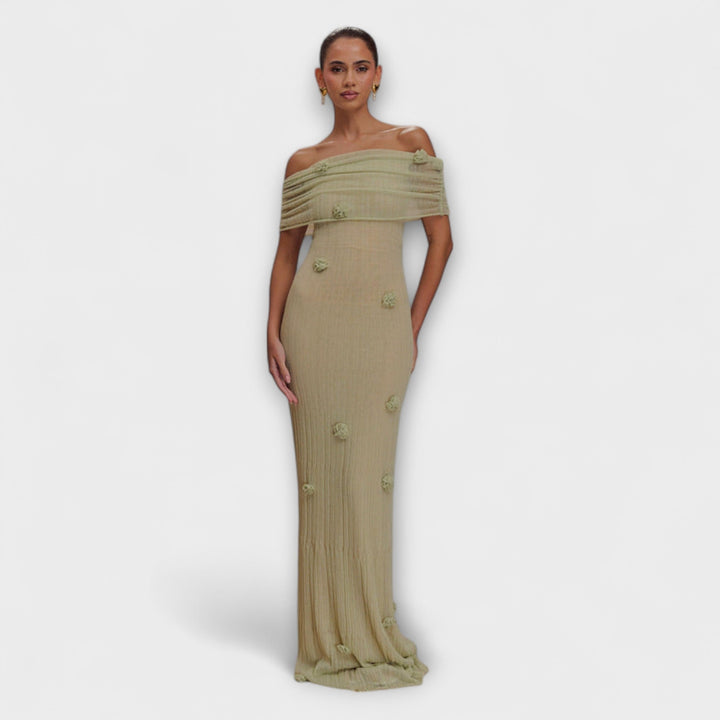 Erica - Olivgrünes Maxikleid mit Drapierung