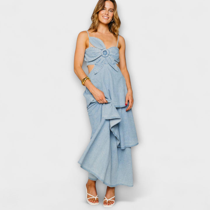 Harmony - Hellblaues Maxikleid mit Drapierung