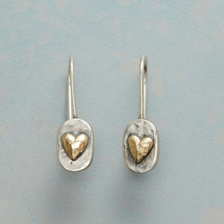 Gold & Silver Drop Earrings Deirdre with Heart Motif