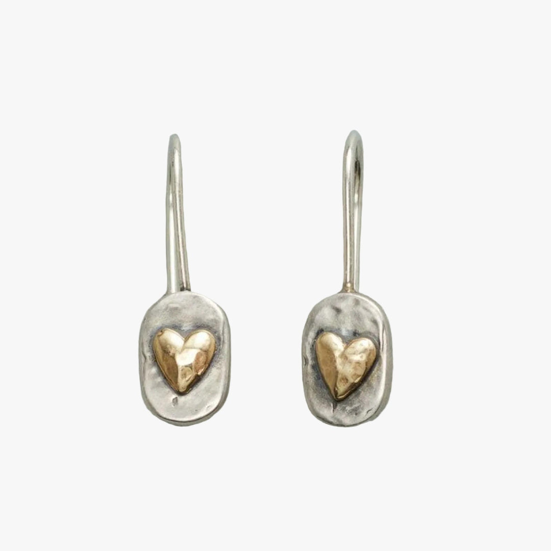 Gold & Silver Drop Earrings Maeve with Heart Motif