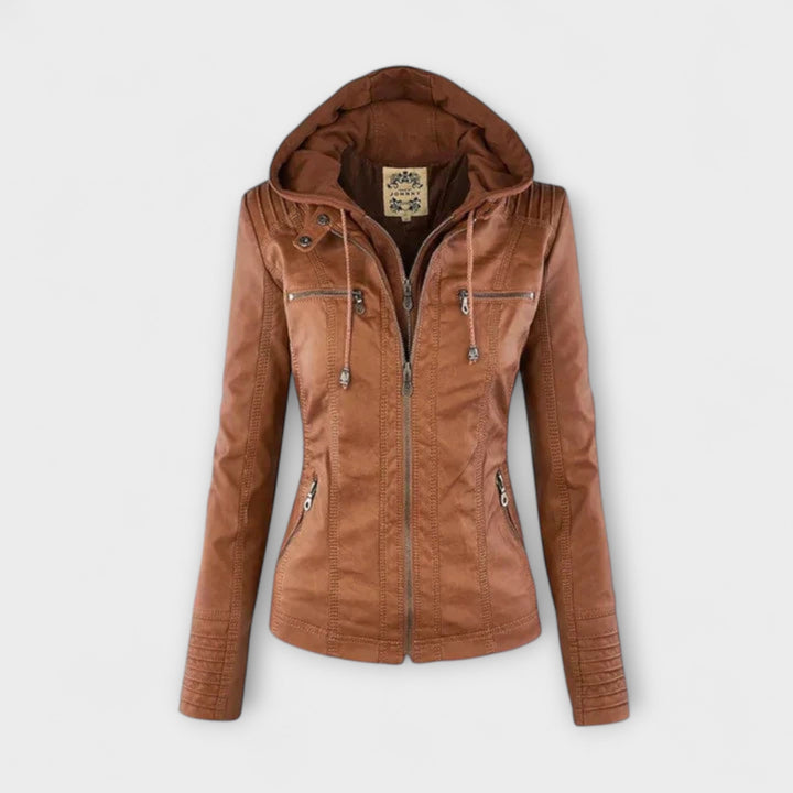 Amélie - Braune Lederjacke mit Stehkragen