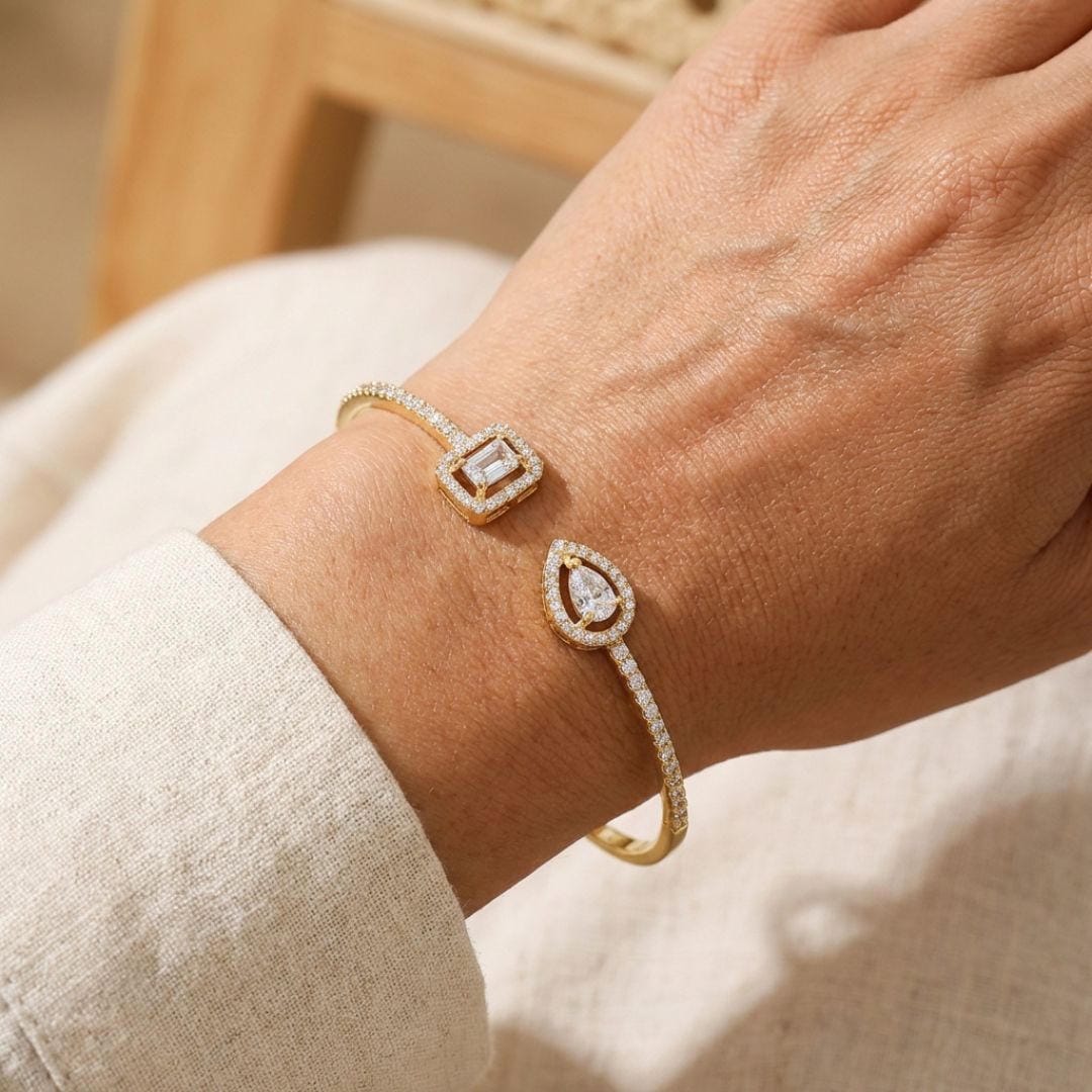 Gold Cuff Bracelet Sadhbh with Zirconia