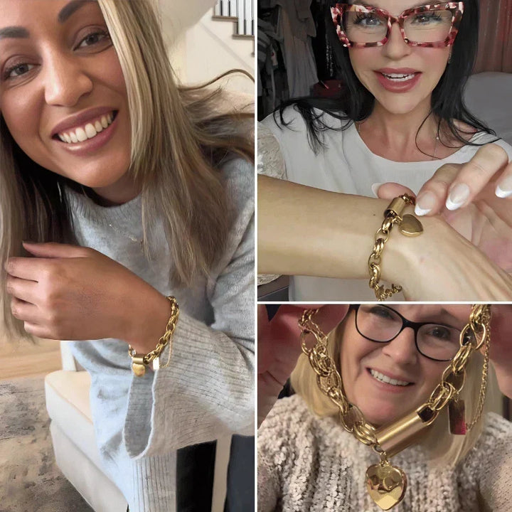 Gold Chain Bracelet Gobnait with Heart Charm