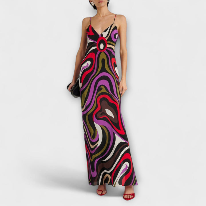 Daphne - Buntes Maxikleid im Marmor-Druck