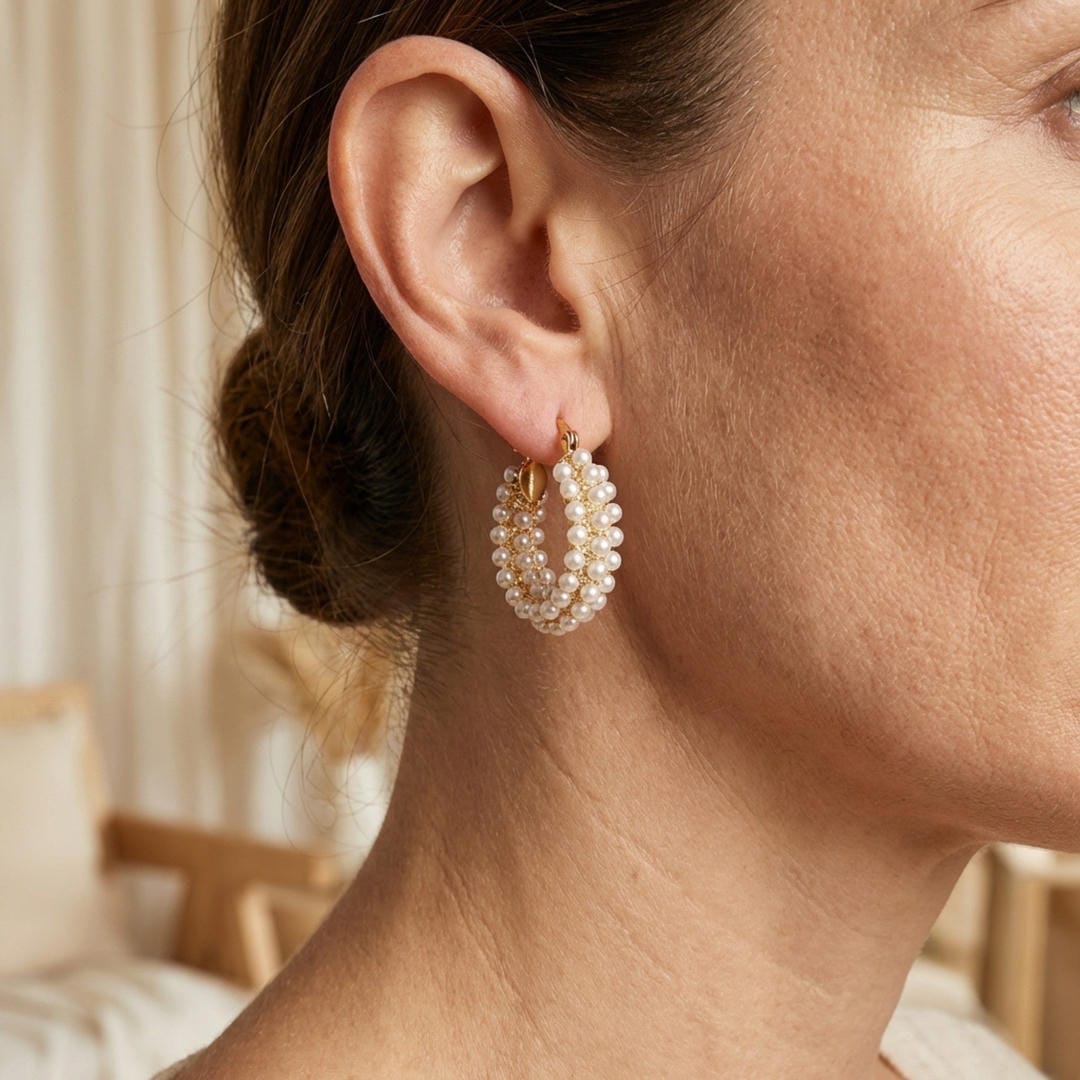 Gold Hoop Earrings Darina with Pearls