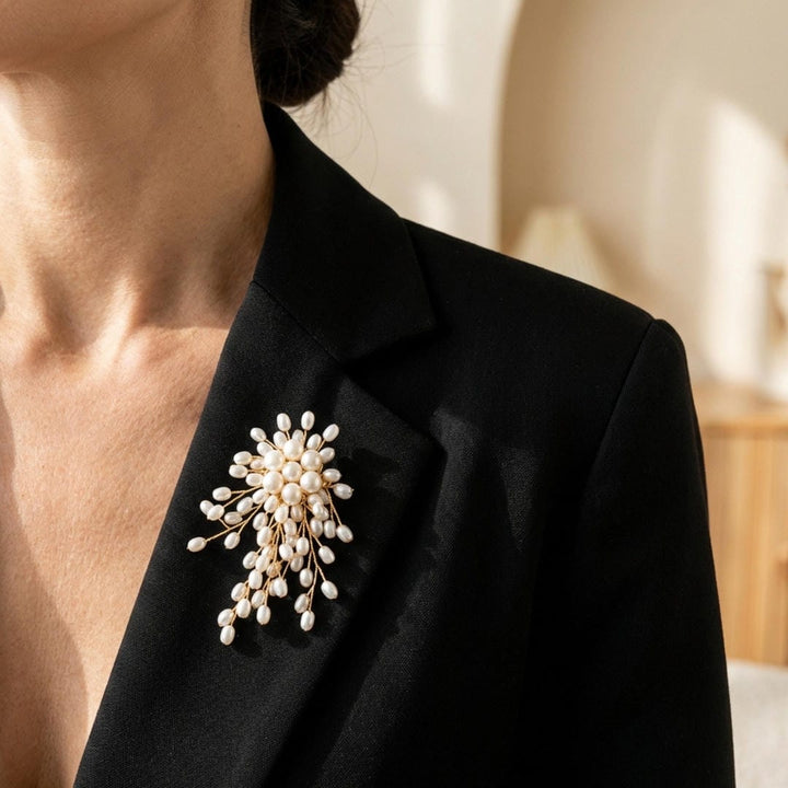 Luxurious Pearl Cascade Brooch