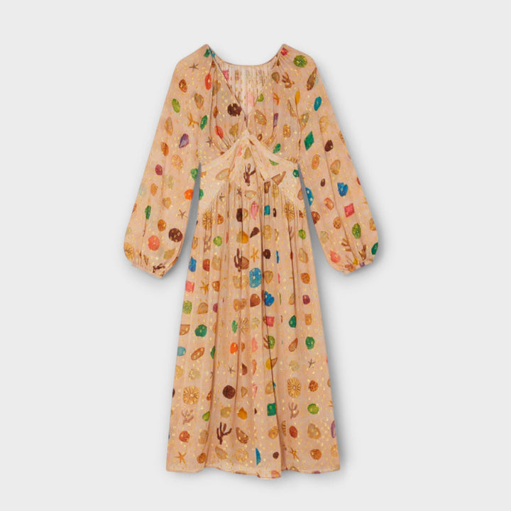 Lauren - Cremefarbenes Kleid mit buntem Tupfenmuster