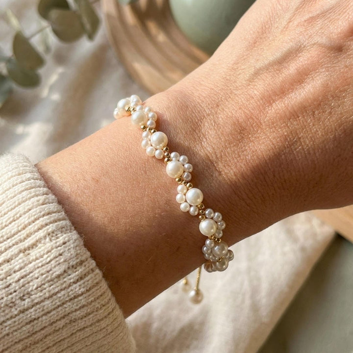 Gold Beaded Pearl Bracelet Cara