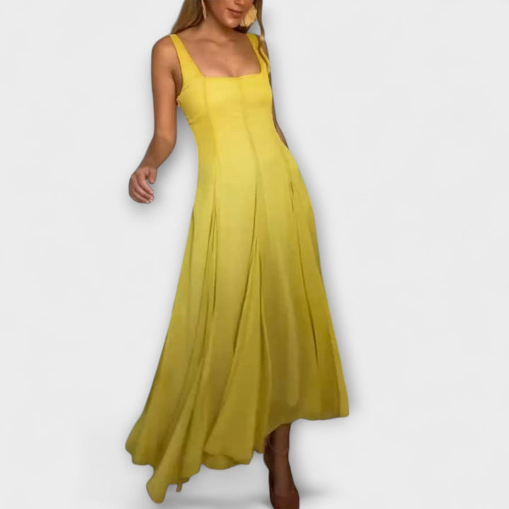 Lilith - Gelbes Maxikleid mit eckigem Ausschnitt