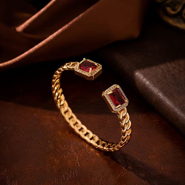 Gold Cuff Bracelet Treasa with Ruby