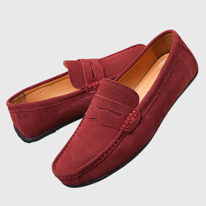 Roswitha - Bordeauxrote Wildleder-Slipper