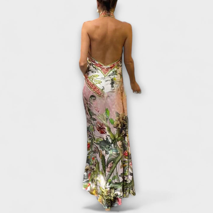 Ayla - Cremefarbenes Maxikleid mit Blütenmuster