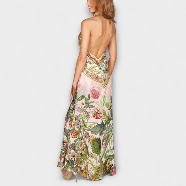 Ayla - Cremefarbenes Maxikleid mit Blütenmuster