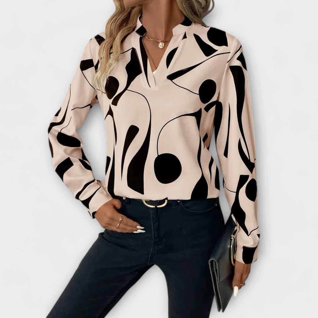 Edith - Schwarz-weisse Bluse mit grafischem Muster