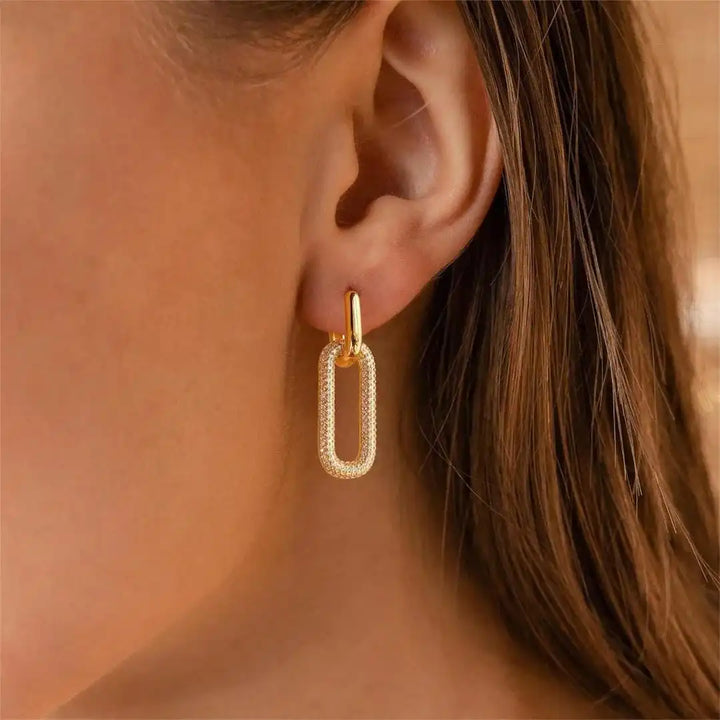 Gold Drop Earrings Niamh with Crystal Pavé