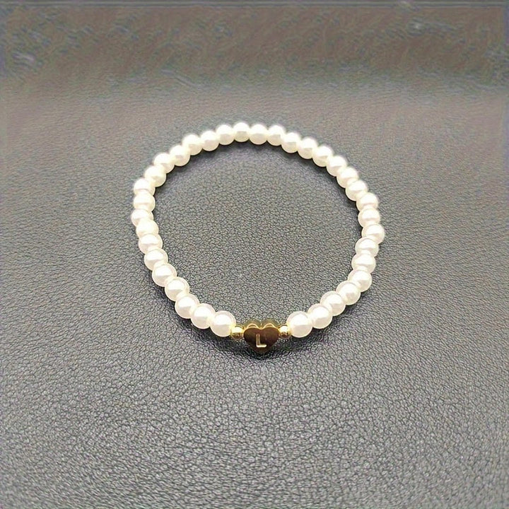 Pearl Beaded Bracelet Laoise with Heart Initial