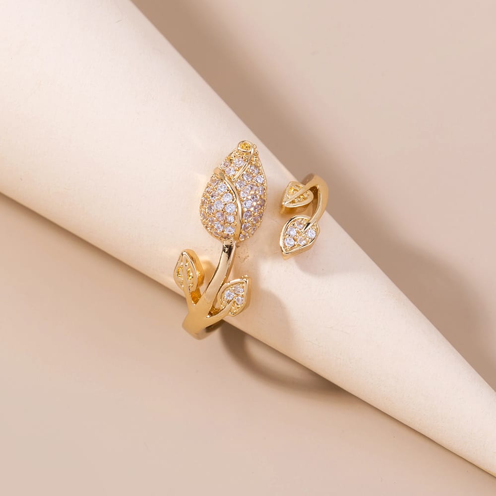 Gold Open Ring Sorcha with Crystal Rose