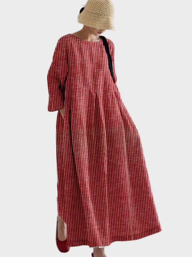 Rostrotes Streifen-Leinenkleid