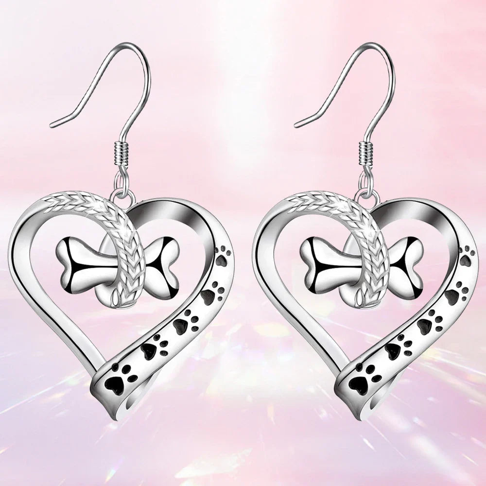 Silver Heart Necklace Set Aoife with Paw and Bone