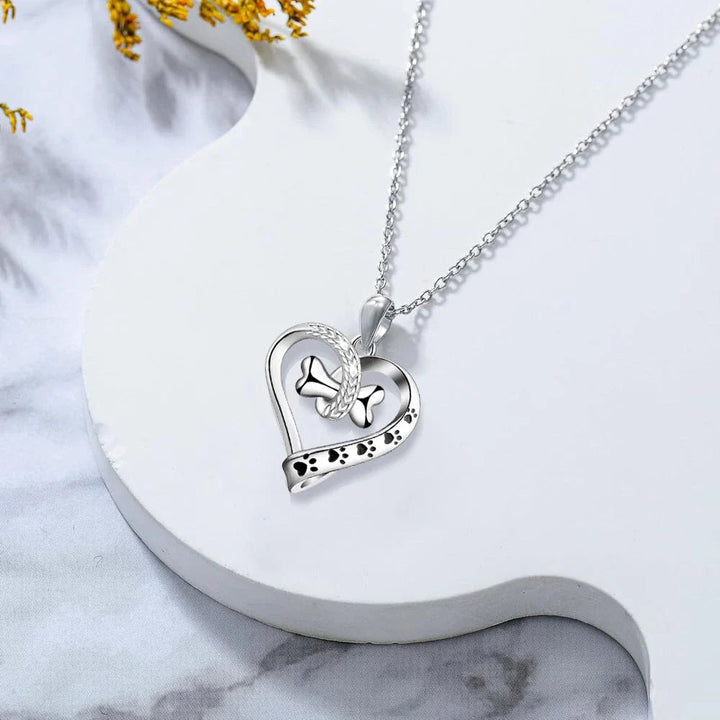 Silver Heart Necklace Set Aoife with Paw and Bone
