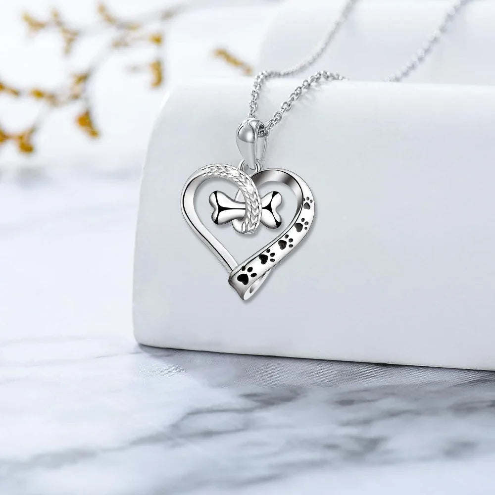 Silver Heart Necklace Set Aoife with Paw and Bone
