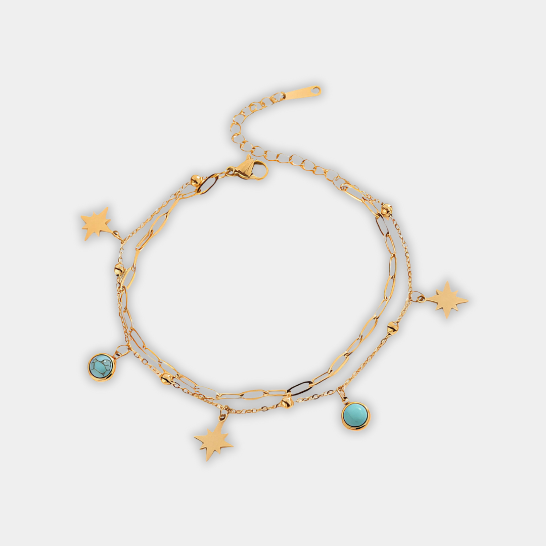 Gold Charm Bracelet Caoimhe with Stars and Turquoise