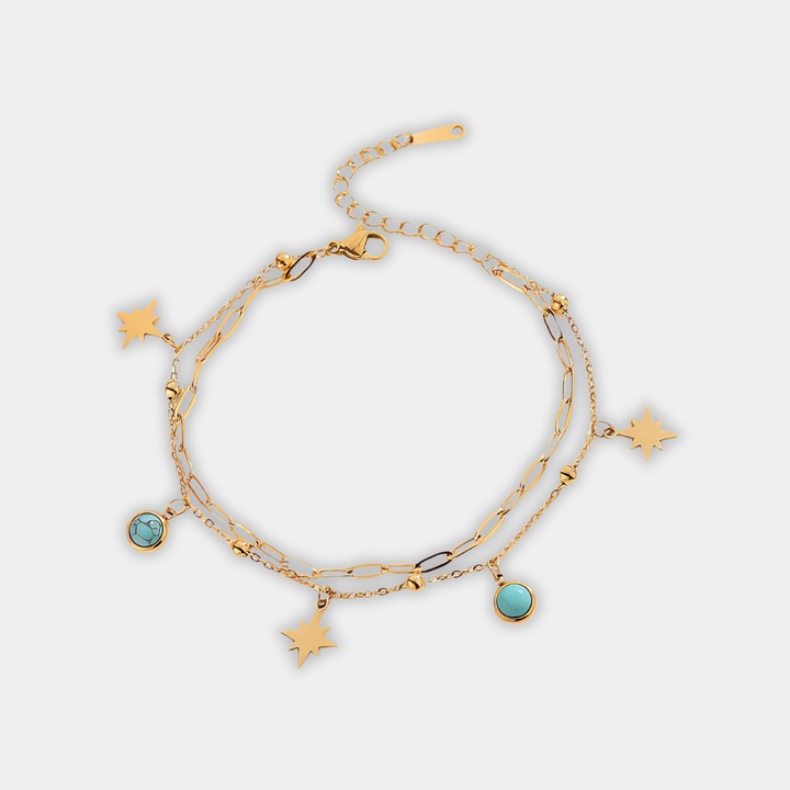 Gold Charm Bracelet Caoimhe with Stars and Turquoise