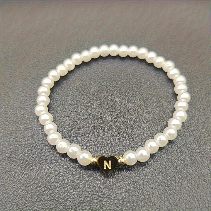 Pearl Beaded Bracelet Laoise with Heart Initial