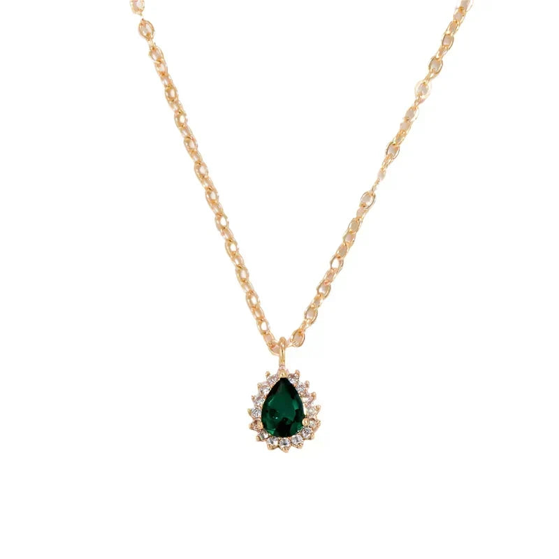 Gold Necklace Deirdre with Emerald Teardrop