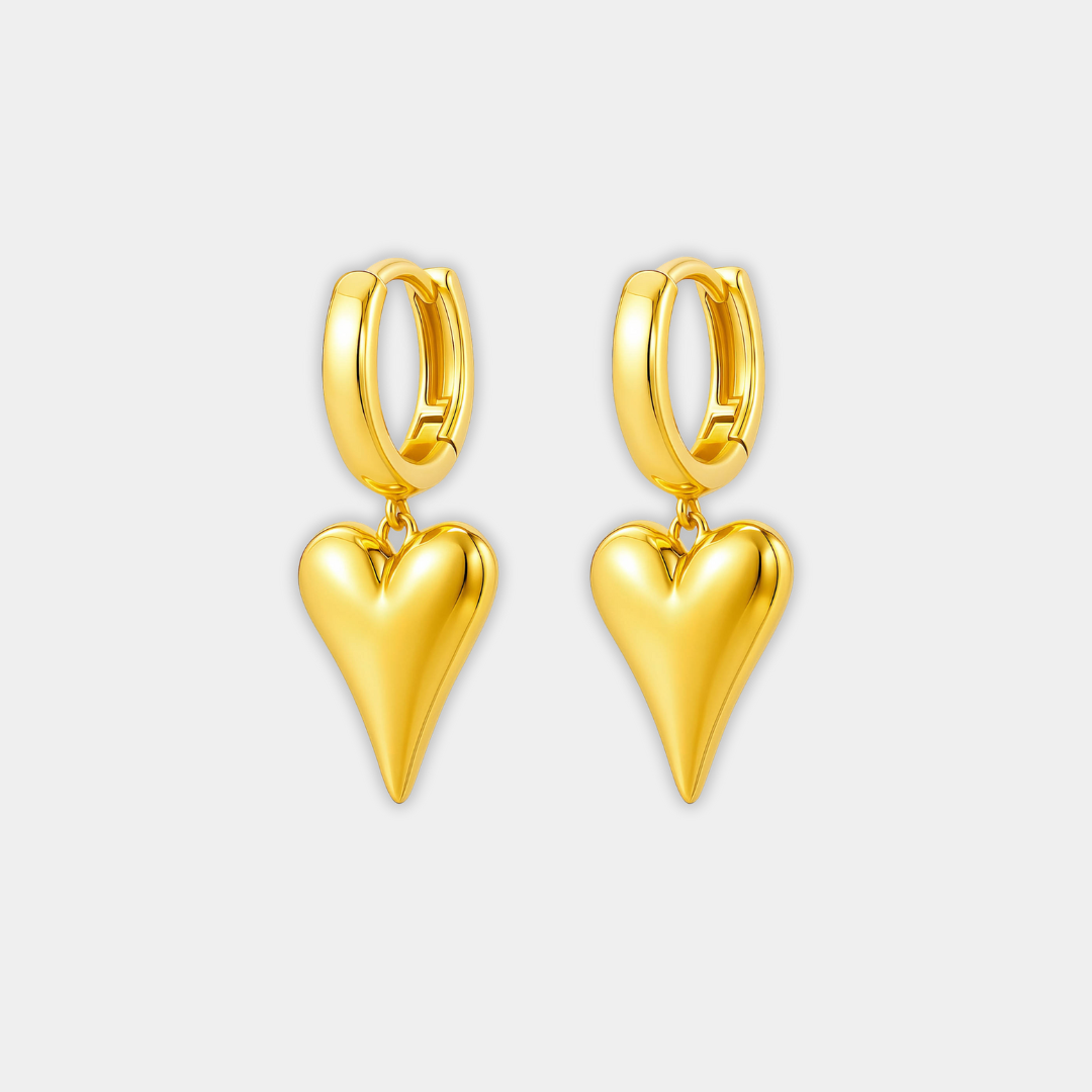 Gold Huggie Earrings Fiadh with Heart Charm