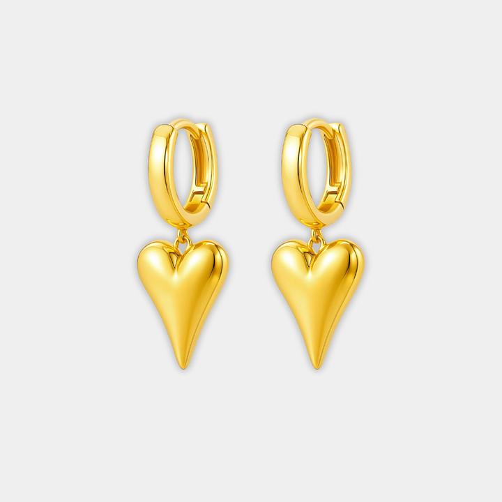 Gold Huggie Earrings Fiadh with Heart Charm