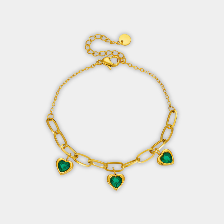Gold Chain Bracelet Niamh with Emerald Hearts