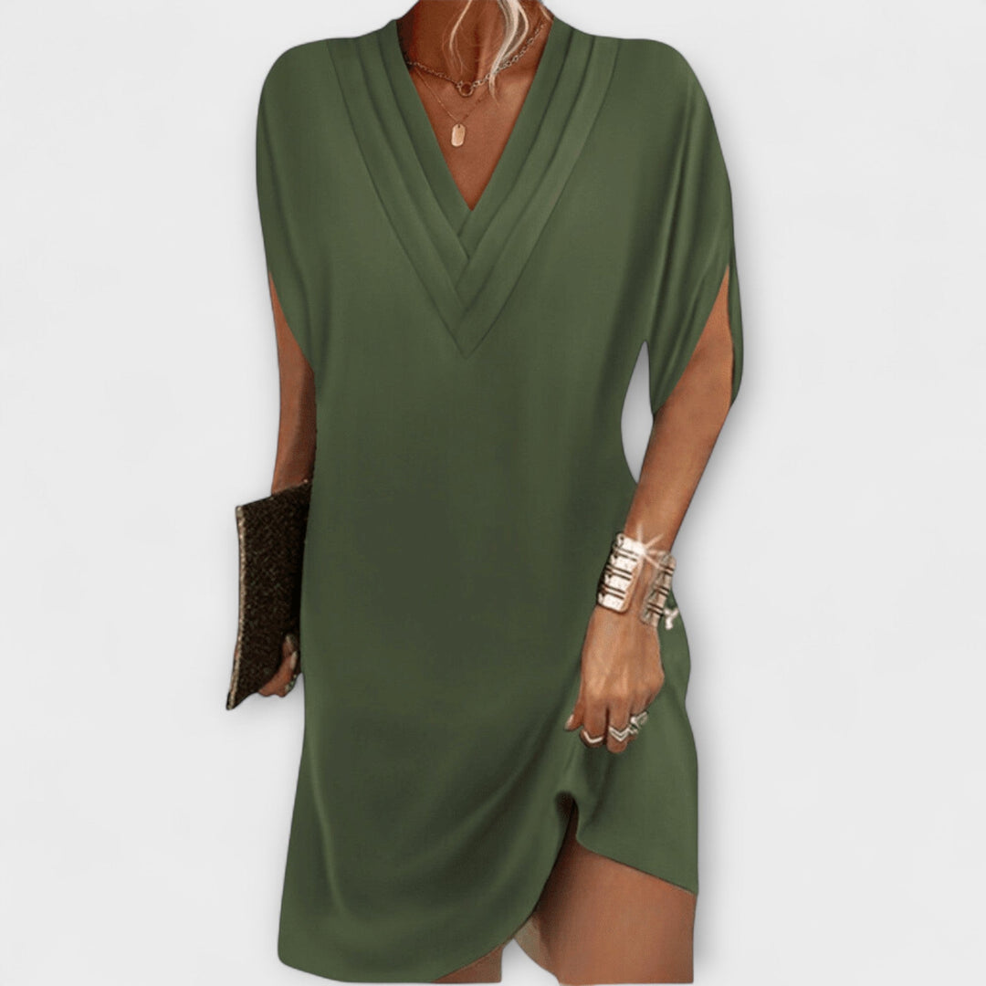 Apollonia - Schwarzes Elegantes Shift-Kleid mit V-Ausschnitt