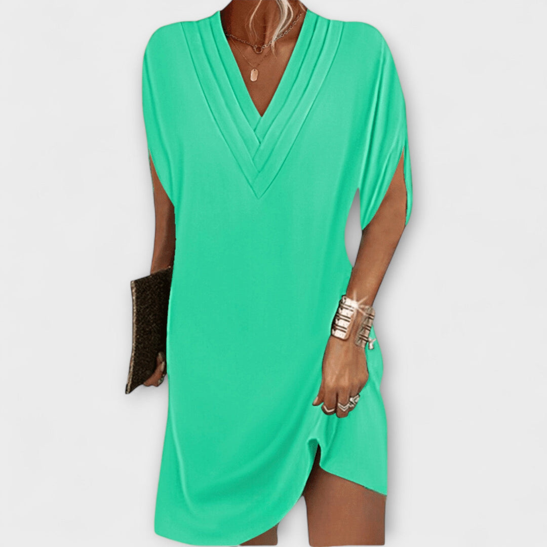 Apollonia - Schwarzes Elegantes Shift-Kleid mit V-Ausschnitt