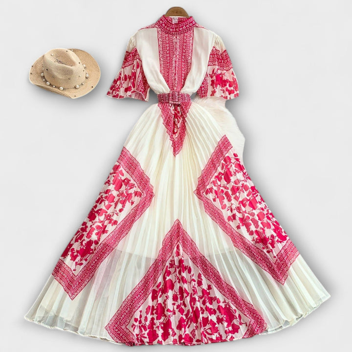Delilah - Rot-weisses Vintage-Kleid mit Stehkragen