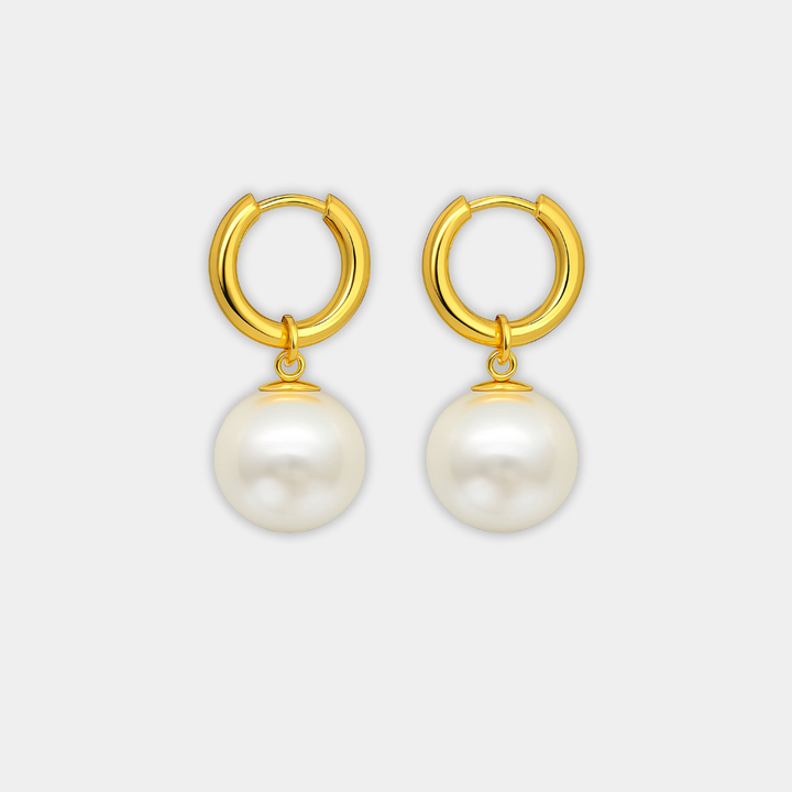 Gold Hoop Earrings Bríd with Pearl Drop