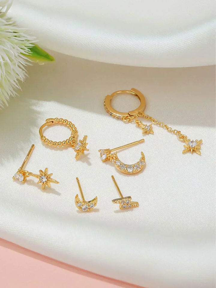 Gold Celestial Drop Earrings Aoife with Star and Moon