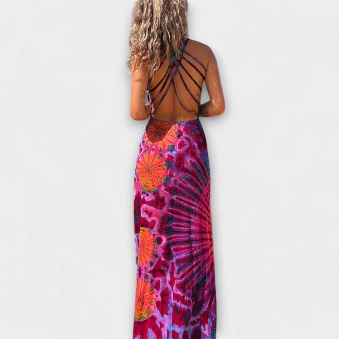 Ronja - Pink-blaues Tie-Dye-Maxikleid