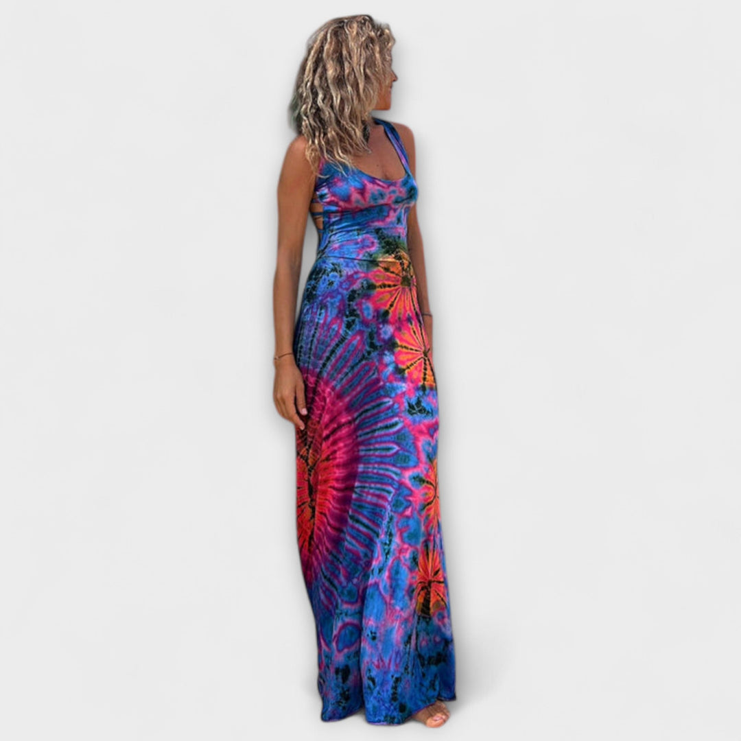 Ronja - Pink-blaues Tie-Dye-Maxikleid