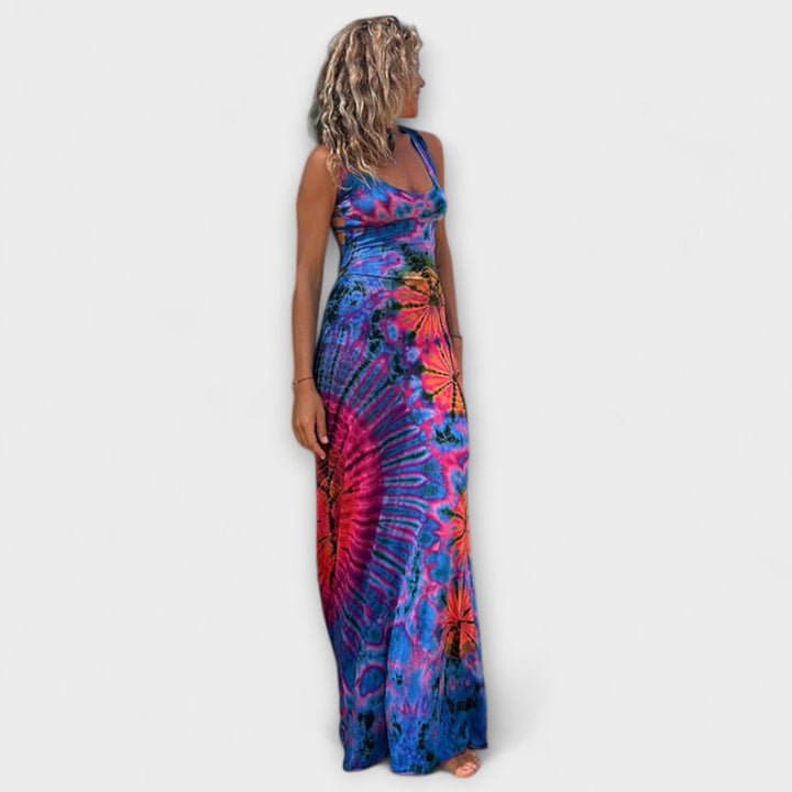 Ronja - Pink-blaues Tie-Dye-Maxikleid