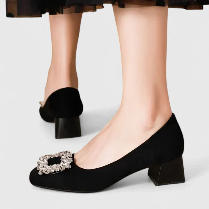 Juliane - Samt-Ballerinas mit Schmuckschnalle