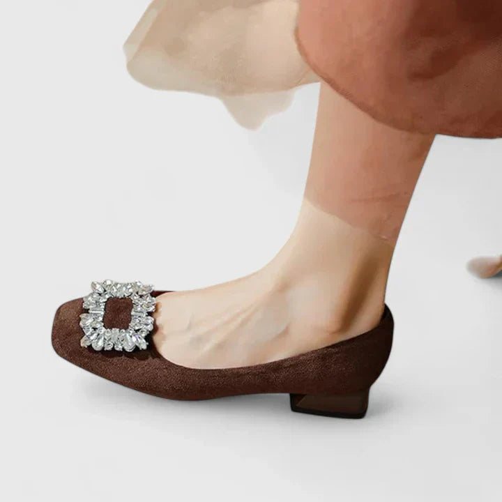Juliane - Samt-Ballerinas mit Schmuckschnalle